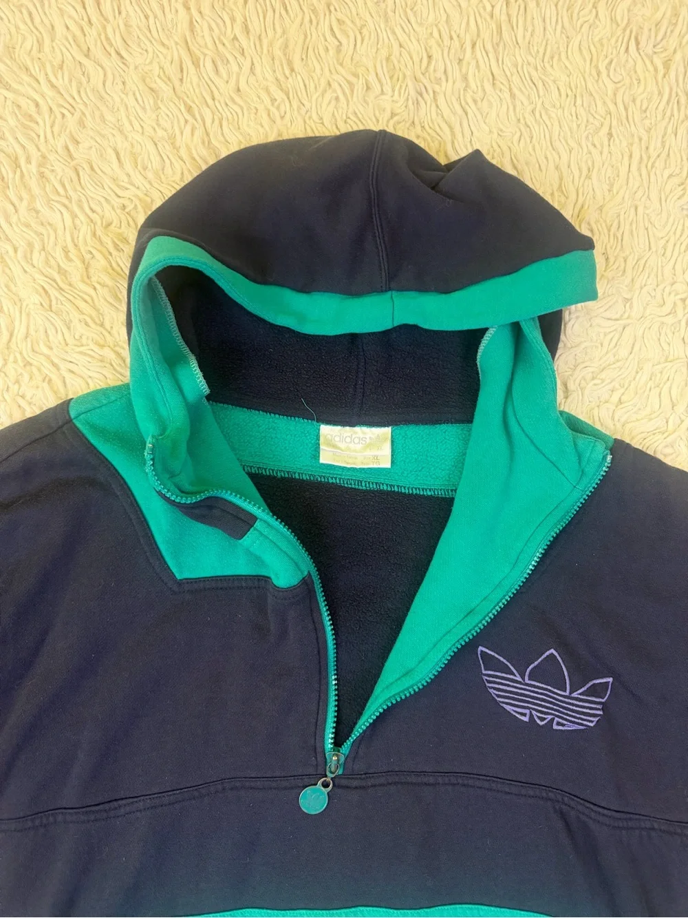 Vintage 80's Adidas Trefoil Pullover Quarter Zip Color Block Hoodie